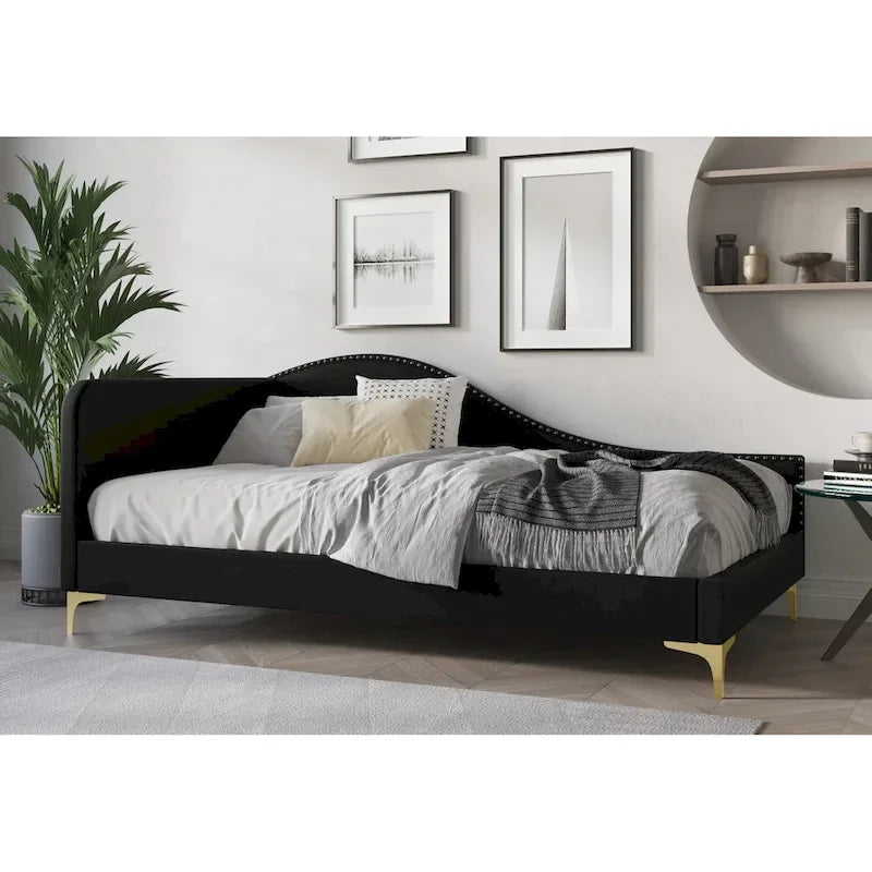Divano letto singolo imbottito con borchie decorative