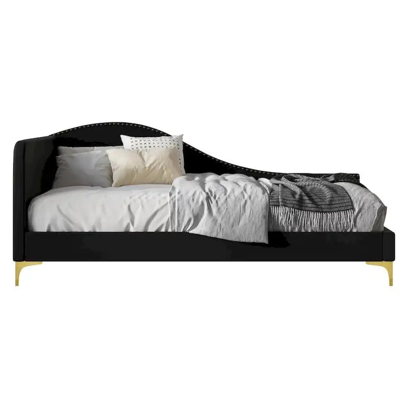 Divano letto singolo imbottito con borchie decorative