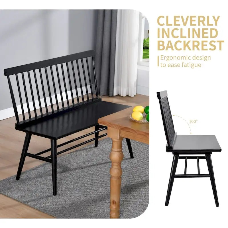Panca da pranzo Entryway 40L in legno massello con schienale a fusi