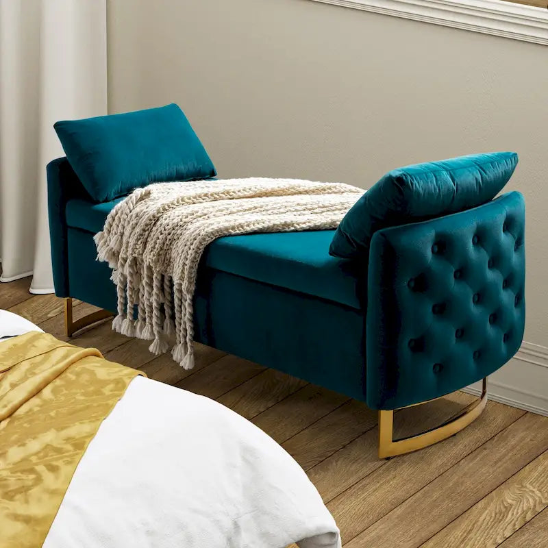 Banc de rangement capitonné moderne avec plateau relevable et oreillers