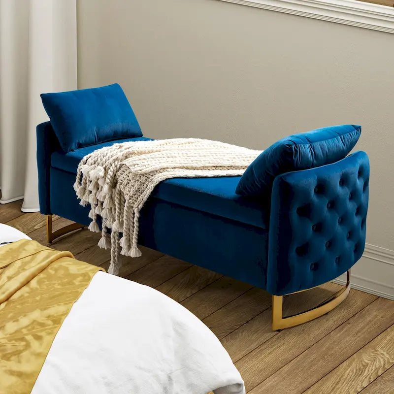 Modern Upholstered Flip Top Storage Bench with Pillows