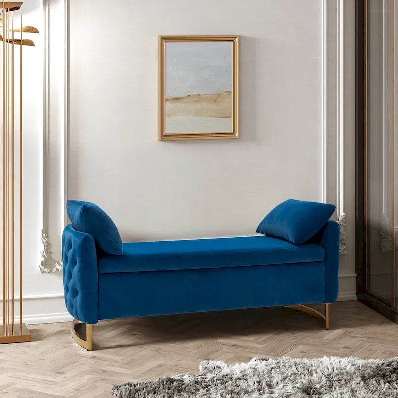 Modern Upholstered Flip Top Storage Bench with Pillows