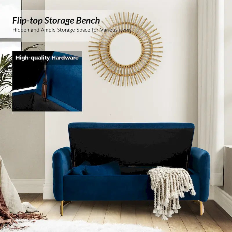 Modern Upholstered Flip Top Storage Bench with Pillows