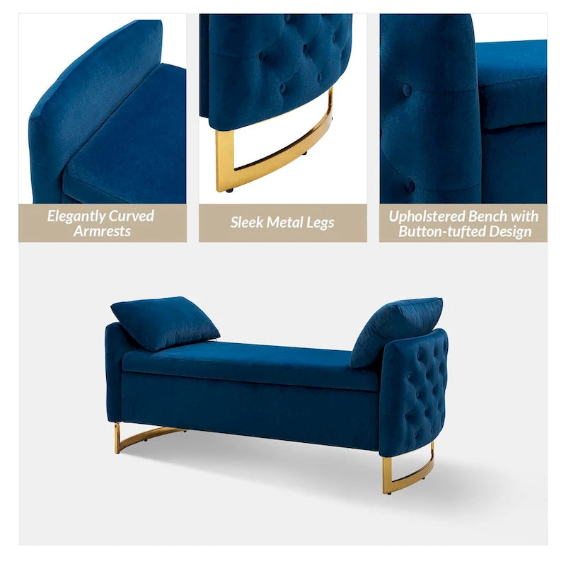 Modern Upholstered Flip Top Storage Bench with Pillows