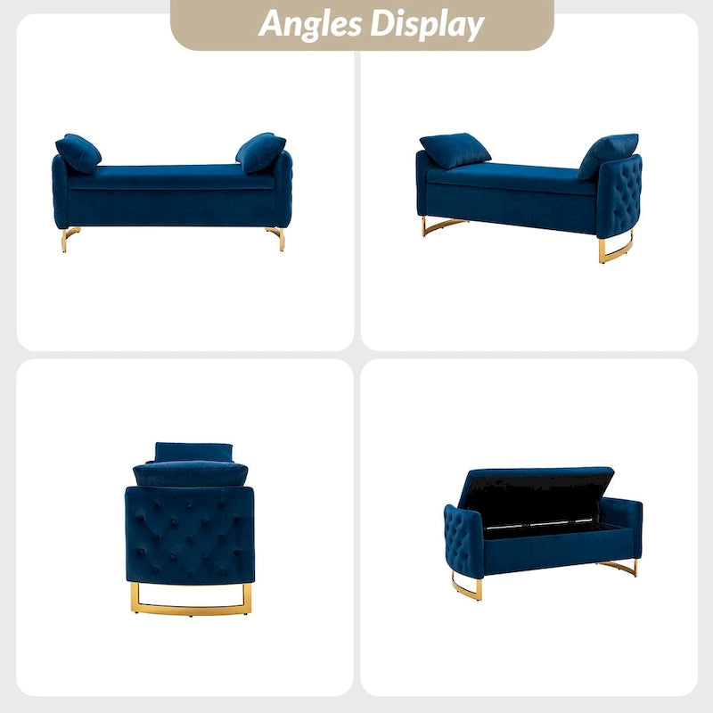 Modern Upholstered Flip Top Storage Bench with Pillows