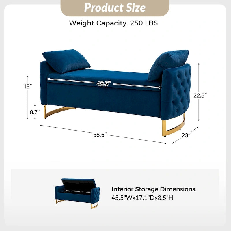 Modern Upholstered Flip Top Storage Bench with Pillows