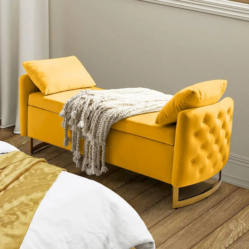 Modern Upholstered Flip Top Storage Bench with Pillows