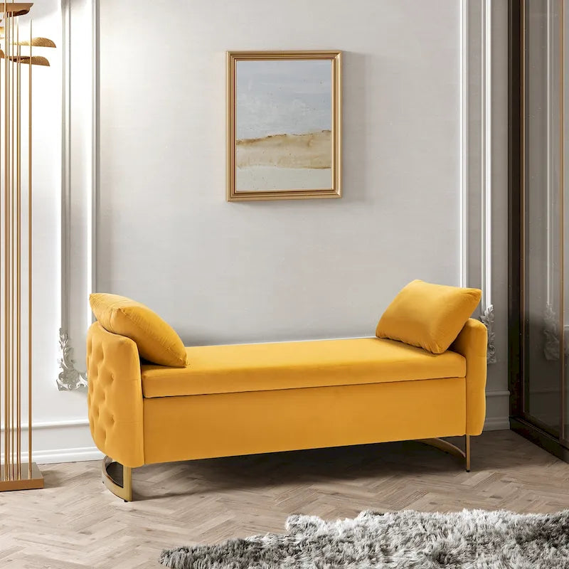 Modern Upholstered Flip Top Storage Bench with Pillows