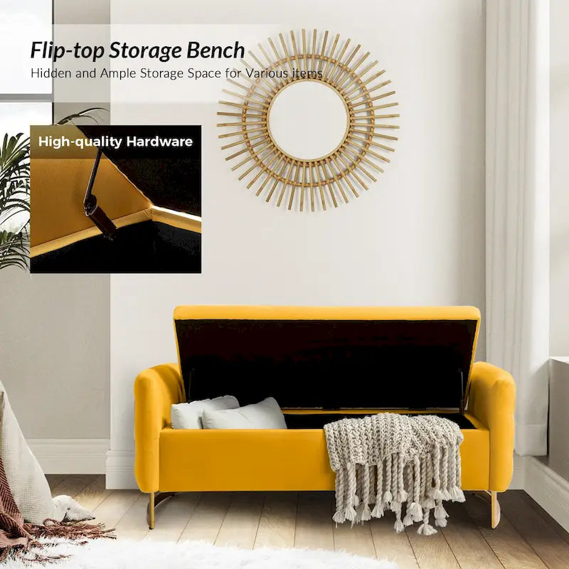 Modern Upholstered Flip Top Storage Bench with Pillows