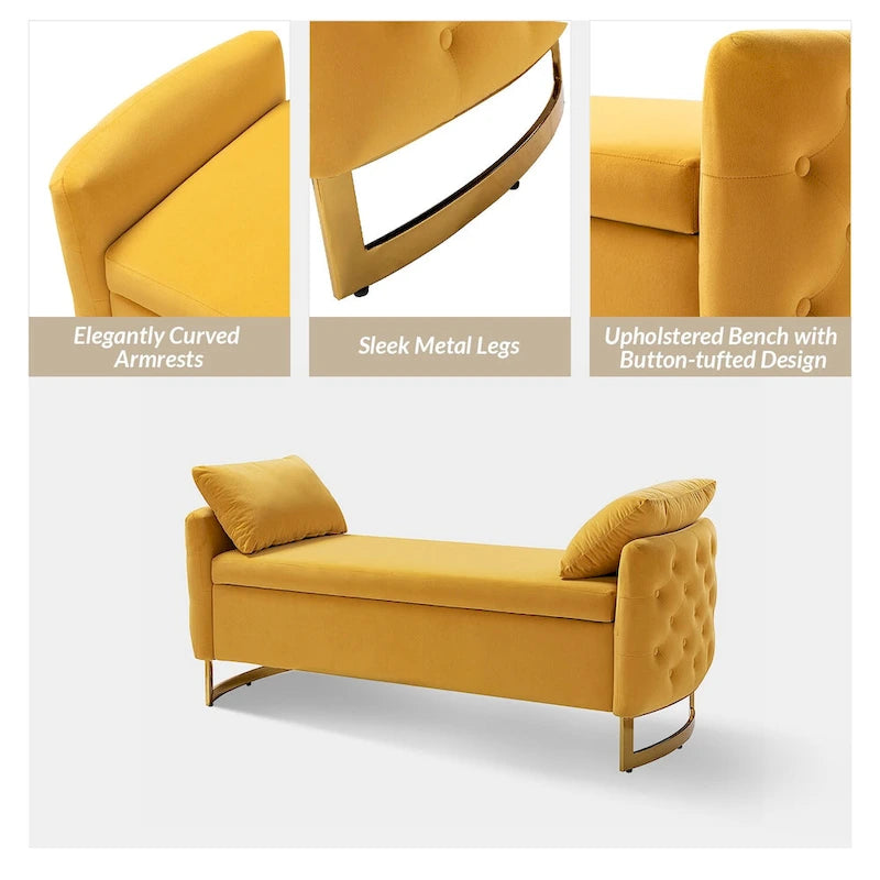 Modern Upholstered Flip Top Storage Bench with Pillows