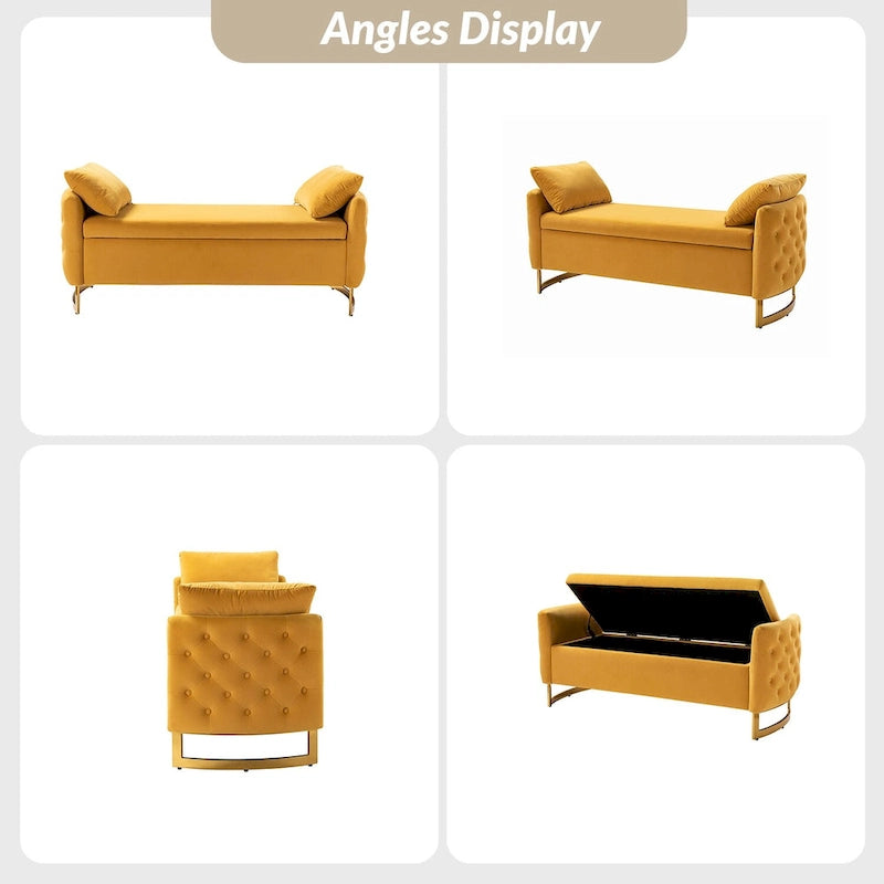 Modern Upholstered Flip Top Storage Bench with Pillows
