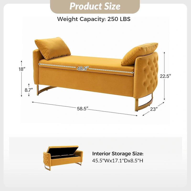 Modern Upholstered Flip Top Storage Bench with Pillows