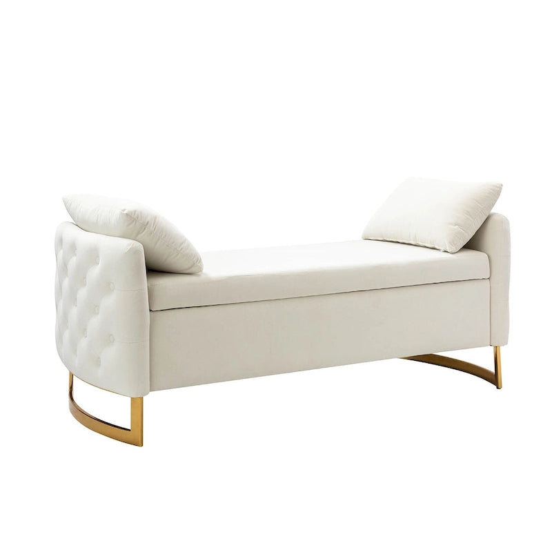 Modern Upholstered Flip Top Storage Bench with Pillows