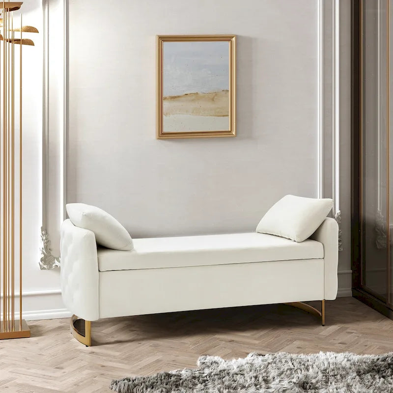 Modern Upholstered Flip Top Storage Bench with Pillows