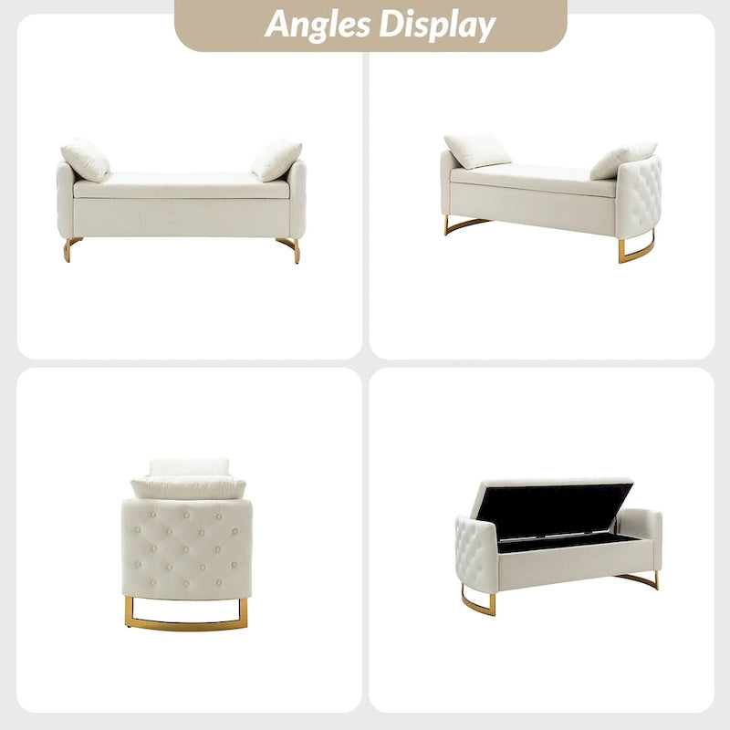 Modern Upholstered Flip Top Storage Bench with Pillows