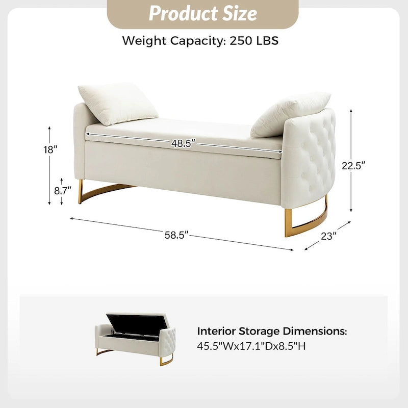 Modern Upholstered Flip Top Storage Bench with Pillows