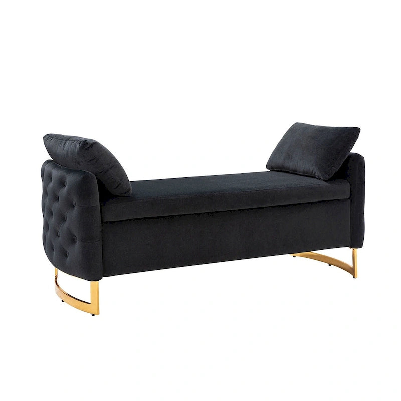 Modern Upholstered Flip Top Storage Bench with Pillows