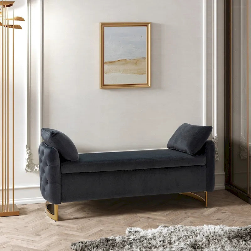 Modern Upholstered Flip Top Storage Bench with Pillows