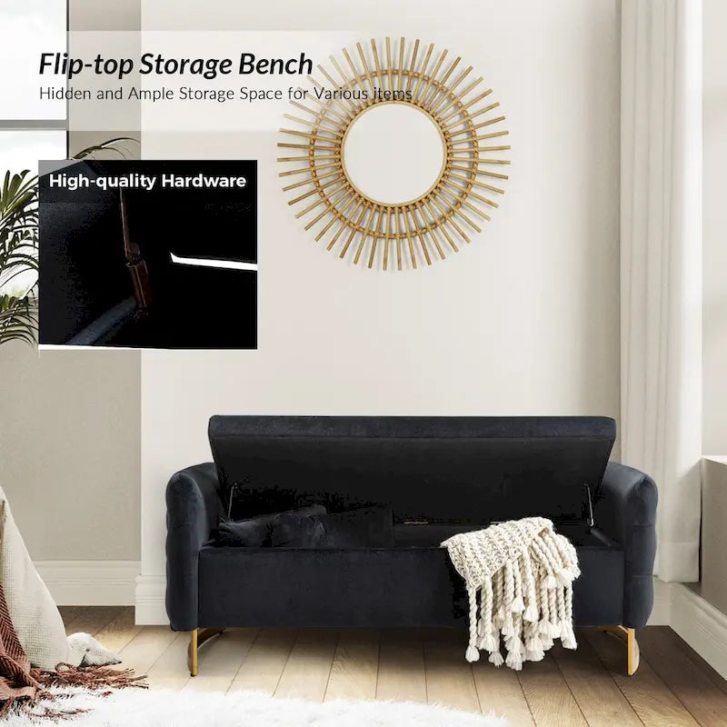 Modern Upholstered Flip Top Storage Bench with Pillows
