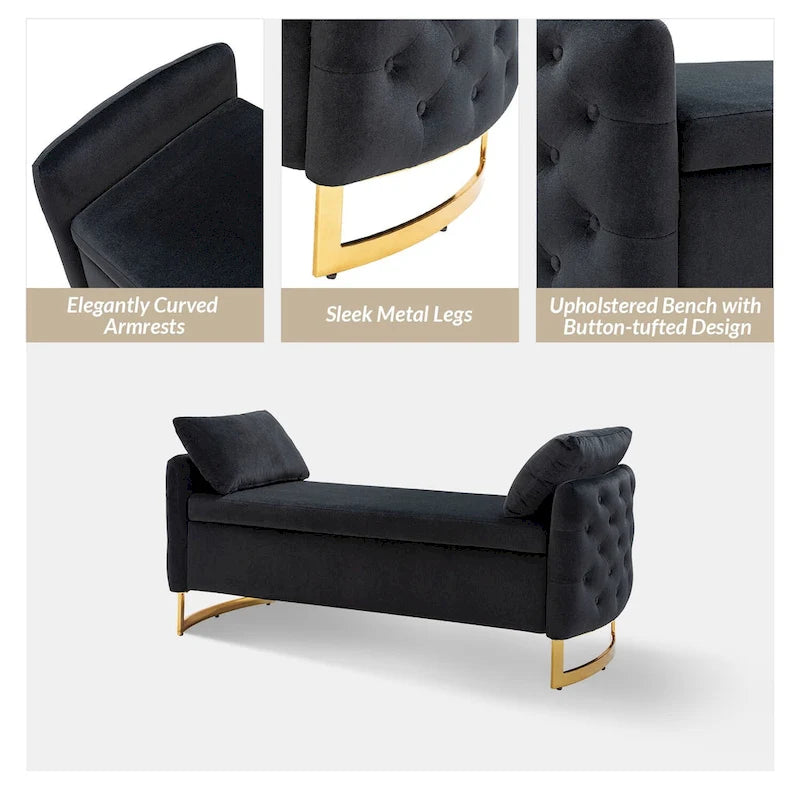 Modern Upholstered Flip Top Storage Bench with Pillows