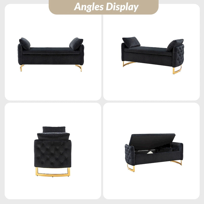 Modern Upholstered Flip Top Storage Bench with Pillows