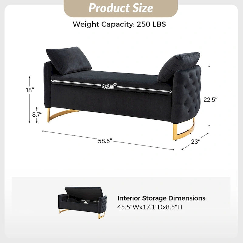Modern Upholstered Flip Top Storage Bench with Pillows