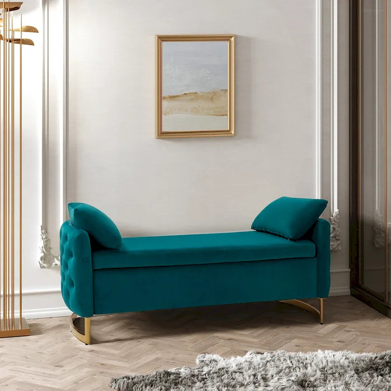 Modern Upholstered Flip Top Storage Bench with Pillows