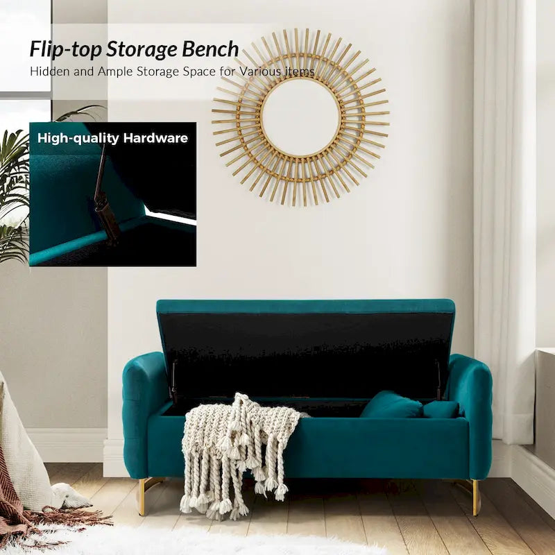 Modern Upholstered Flip Top Storage Bench with Pillows