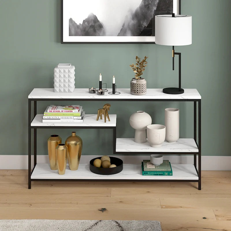 55" Rectangular Console Table with Faux Marble Top