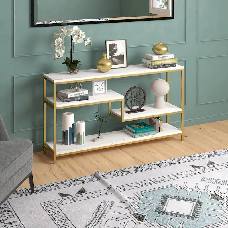 55" Rectangular Console Table with Faux Marble Top