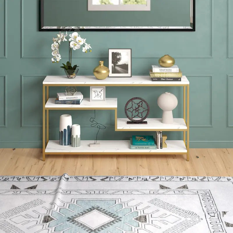 55" Rectangular Console Table with Faux Marble Top