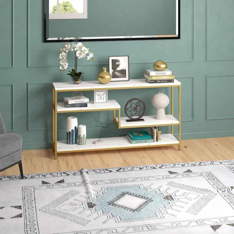 55" Rectangular Console Table with Faux Marble Top