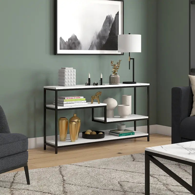 Consolle rettangolare da 55" con ripiano effetto marmo