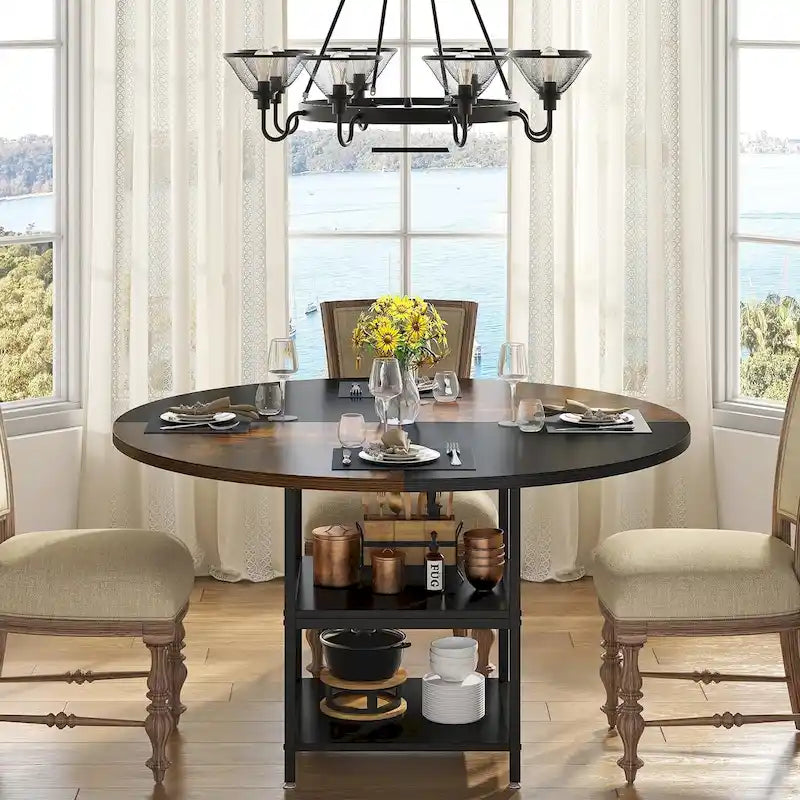 47 inch Dining Table for Dining Room, 4 People Round Dinner Table