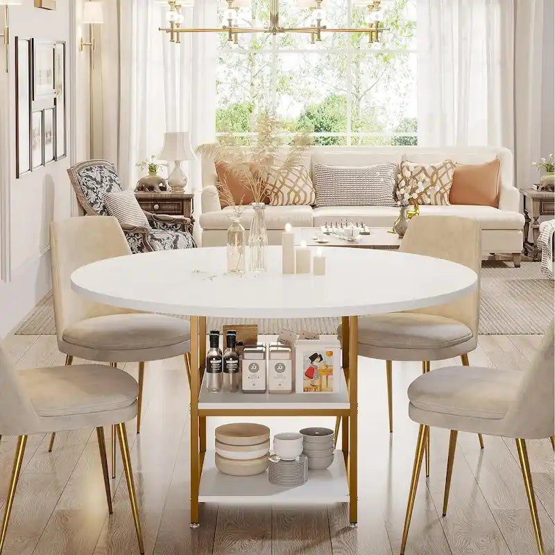 47 inch Dining Table for Dining Room, 4 People Round Dinner Table