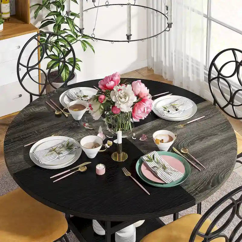 Tavolo da pranzo da 120 cm per sala da pranzo, tavolo rotondo per 4 persone