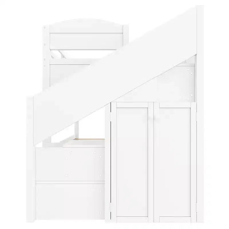 Estrutura de beliche Whisen Twin XL com cama auxiliar, beliche com arrumação, madeira maciça, escada com arrumação, roupeiro e 3 gavetas, para crianças