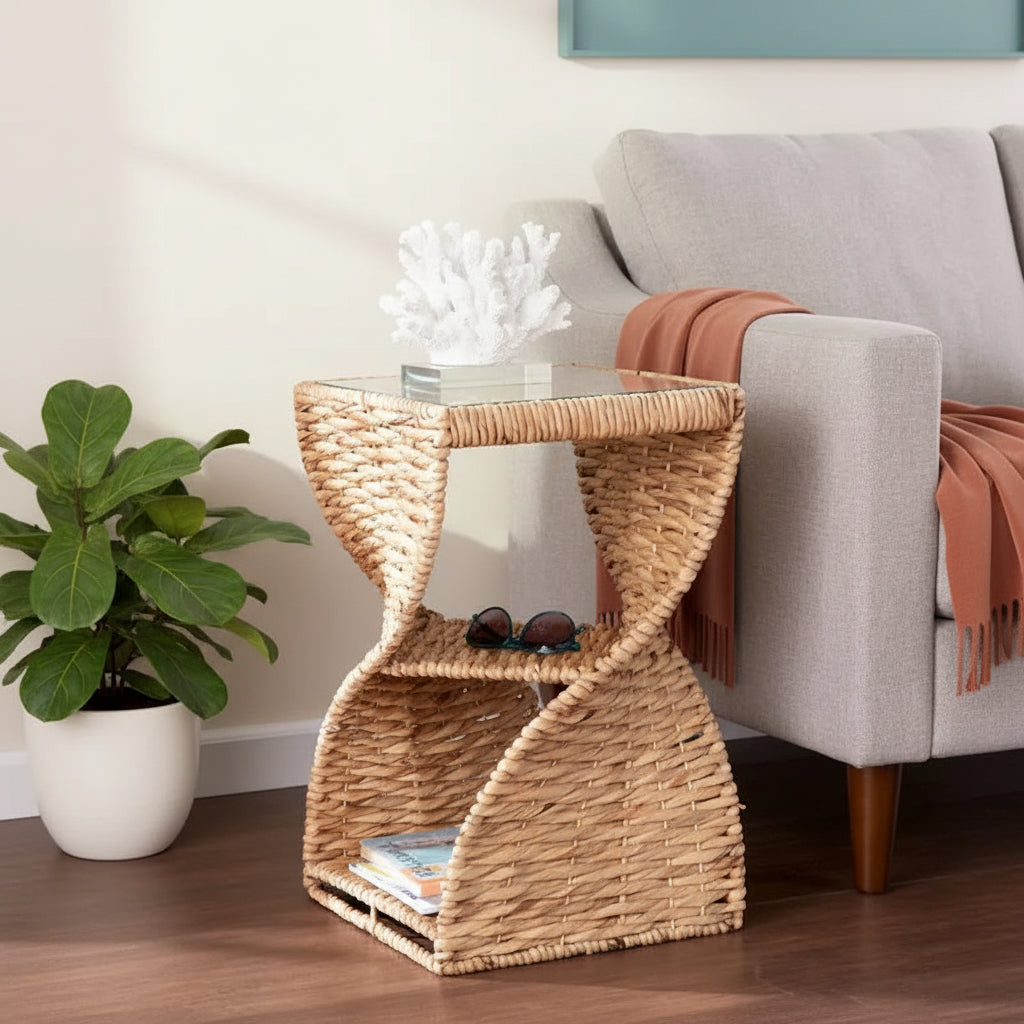 SEI Furniture Nivvan Coastal Natural Woven Fiber Side Table