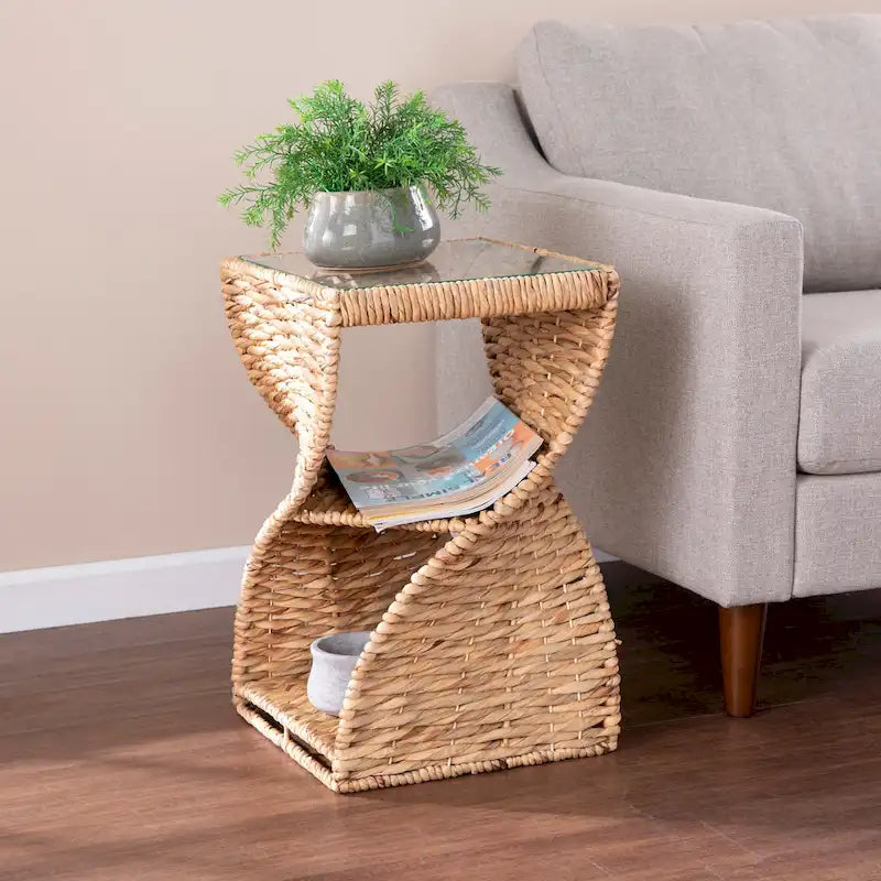 Coastal Natural Woven Water Hyacinth Side Table