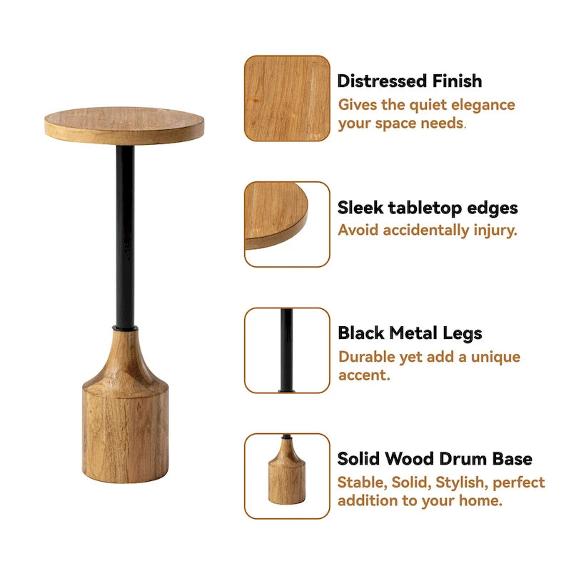 Tavolino rotondo da cocktail in legno rustico, per piccoli spazi