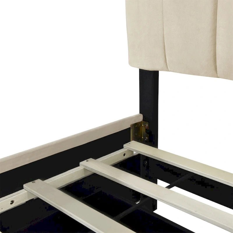 Queen Size Velvet Upholstered Platform Bed with 2 Drawers and Twin XL Trundle
