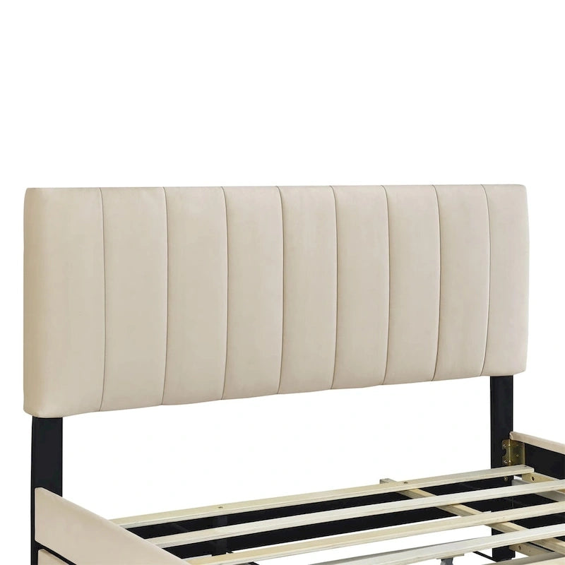 Queen Size Velvet Upholstered Platform Bed with 2 Drawers and Twin XL Trundle