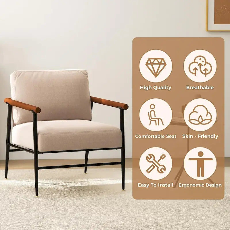 Accent Chair Mid Century Modern Chair Linen Fabric Living Room Lounge Chair with Overstuffed Back Pillow Reading Side Chair