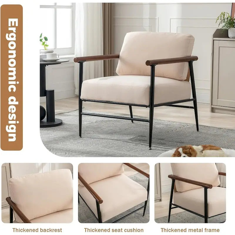 Accent Chair Mid Century Modern Chair Linen Fabric Living Room Lounge Chair with Overstuffed Back Pillow Reading Side Chair