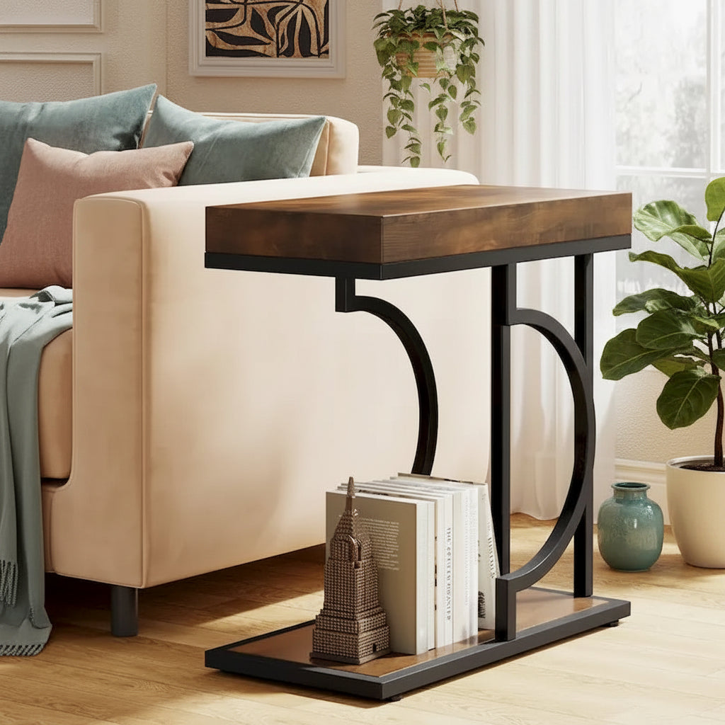 Narrow Side Table White Gold Side Table C Shaped End Table Modern Bedside Table Small Side Table for Couch Living Room