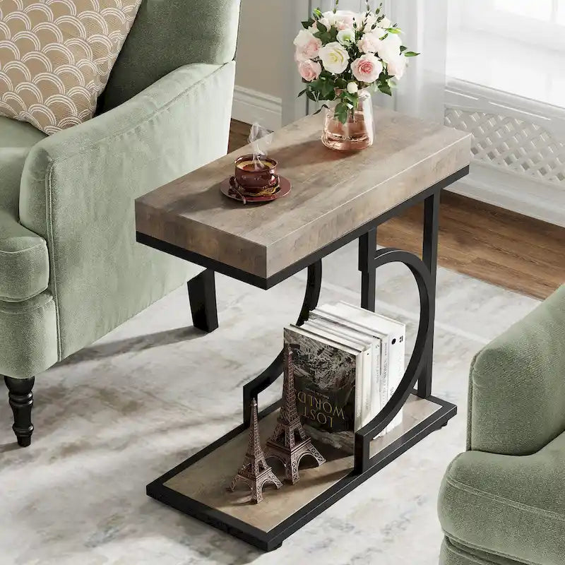 Narrow Side Table White Gold Side Table C Shaped End Table Modern Bedside Table Small Side Table for Couch Living Room