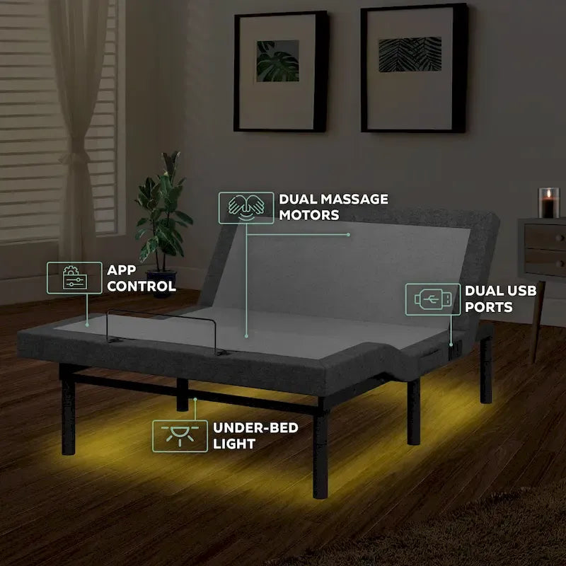 Telaio per Letto Regolabile con Materasso Ibrido da 14 Pollici, Doppio Massaggio, USB, Controllo tramite App, Telecomando - Split King
