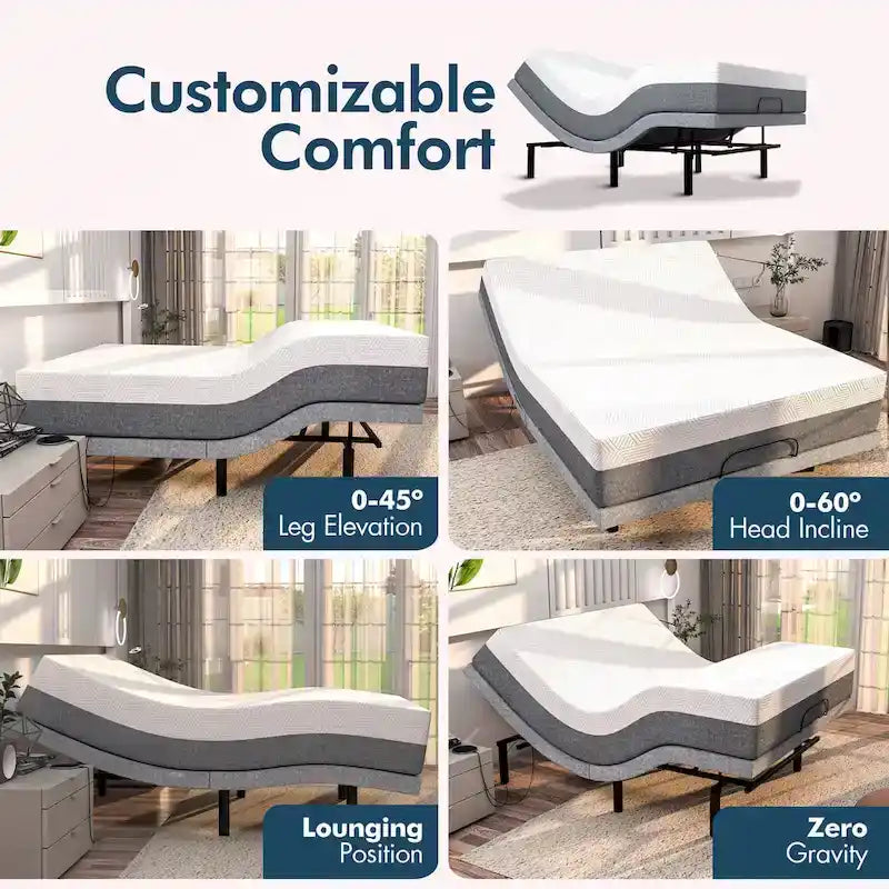Rete a doghe regolabile con materasso in memory foam con gel rinfrescante da 30 cm, doppio massaggio, porte USB, app e telecomando