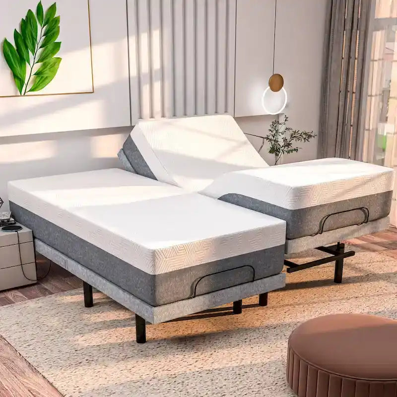 Rete a doghe regolabile con materasso in memory foam con gel rinfrescante da 30 cm, doppio massaggio, porte USB, app e telecomando