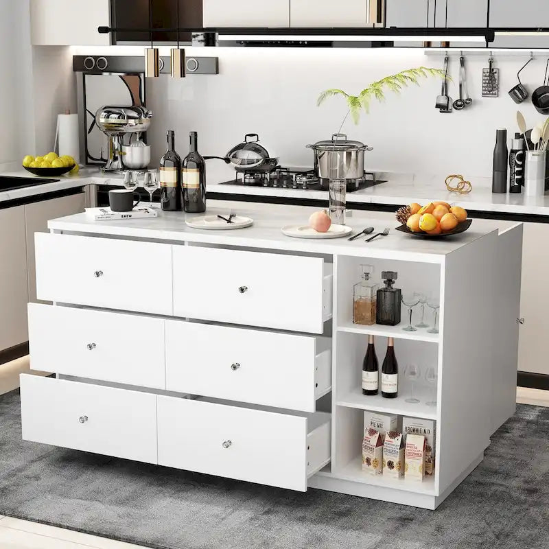 Unità di contenimento bianca per isola cucina da 63 W con cassetti e armadietti - 63